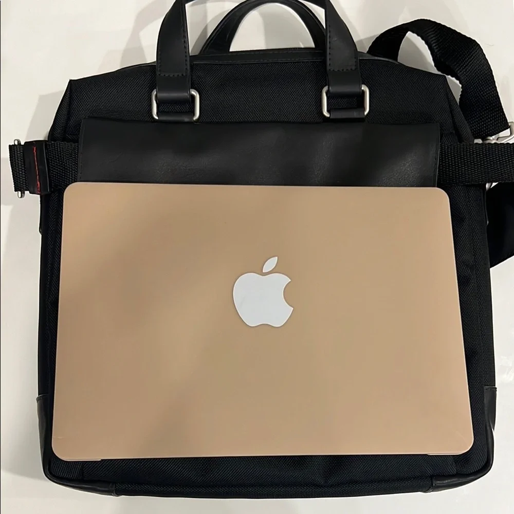 JACK GEORGES Black Canvas and Leather Business Briefcase Laptop Messenger Bag